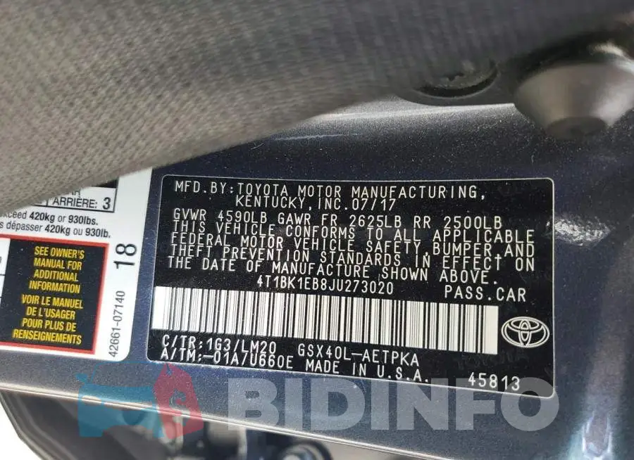 4T1BK1EB8JU273020 Photo# 12