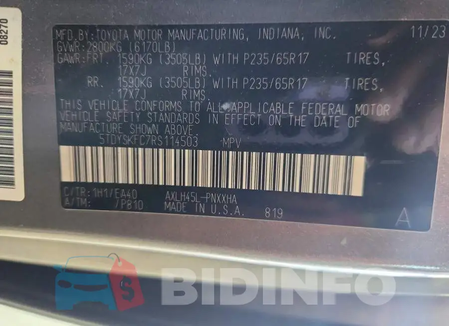 5TDYSKFC7RS114503 Photo# 13