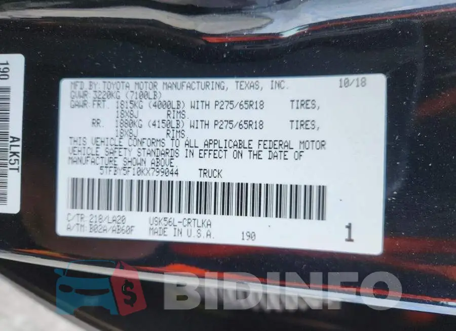 5TFBY5F10KX799044 Photo# 12