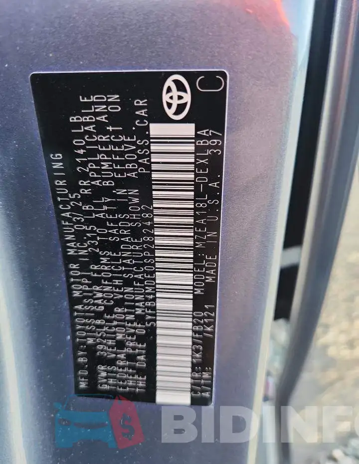 5YFB4MDE0SP282482 Photo# 12