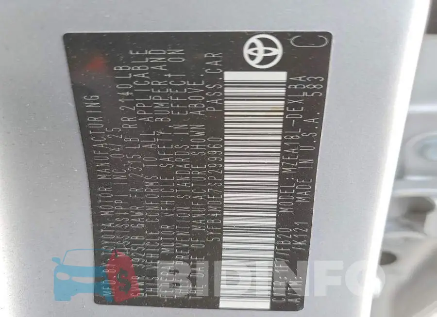 5YFB4MDE7SP299960 Photo# 13