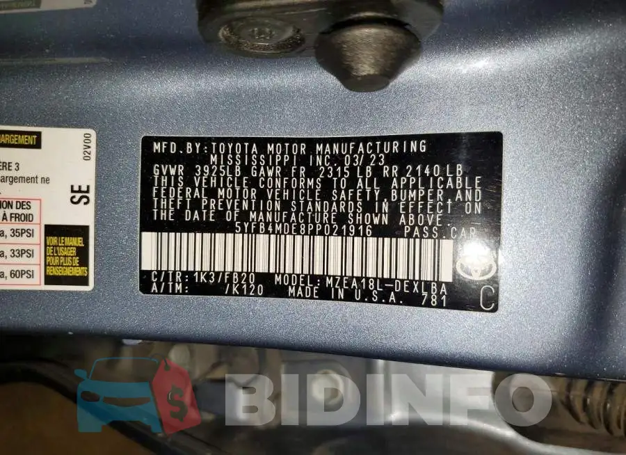 5YFB4MDE8PP021916 Photo# 13