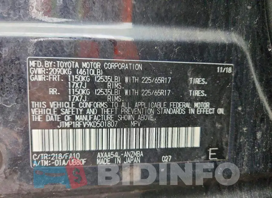 JTMP1RFV9KD501807 Photo# 14