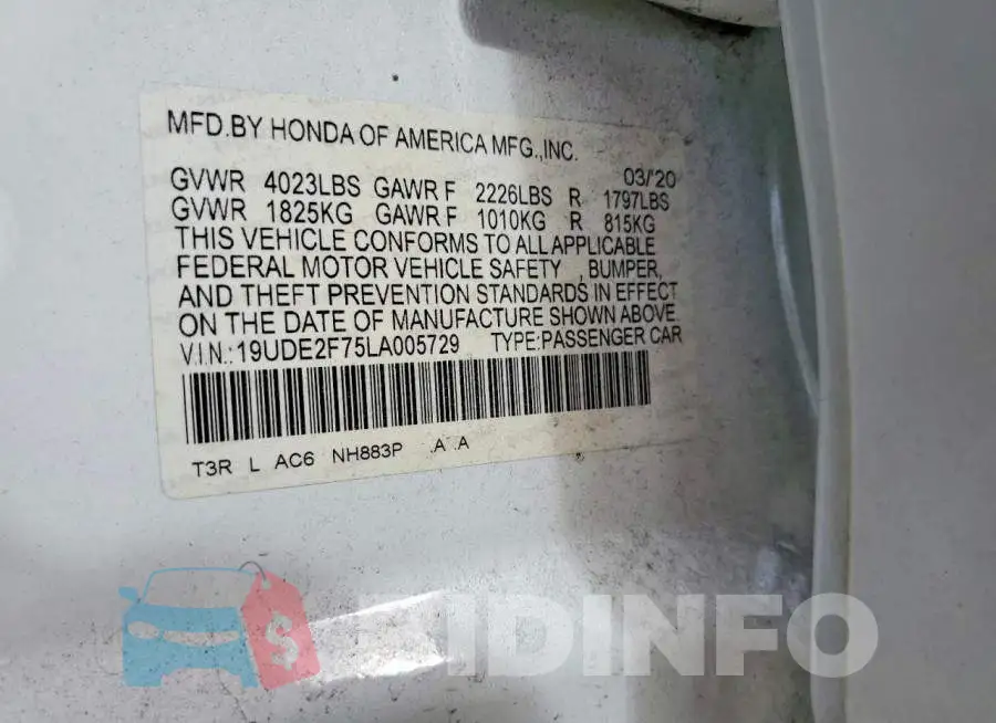 19UDE2F75LA005729 Photo# 12
