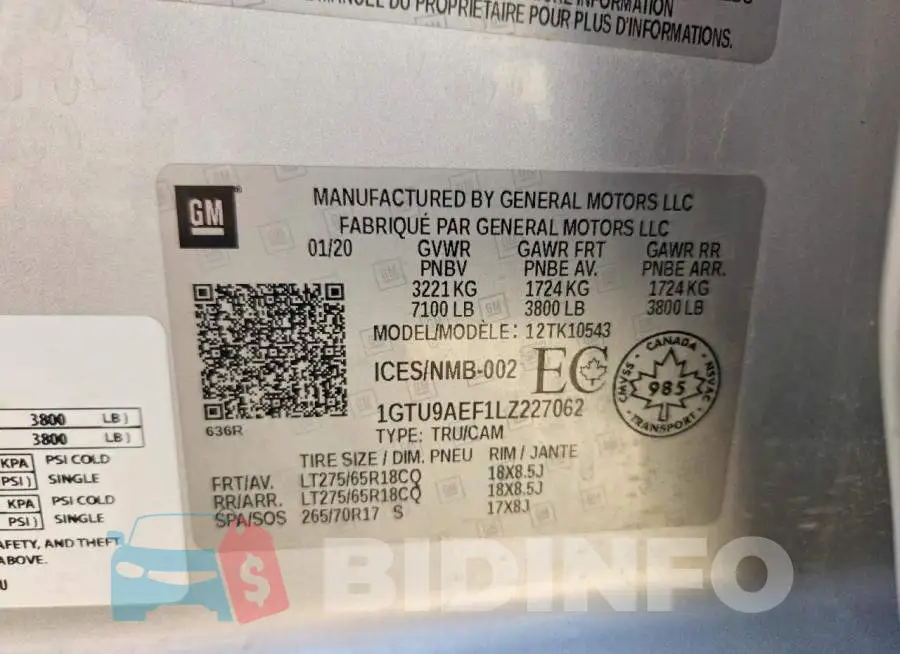 1GTU9AEF1LZ227062 Photo# 12