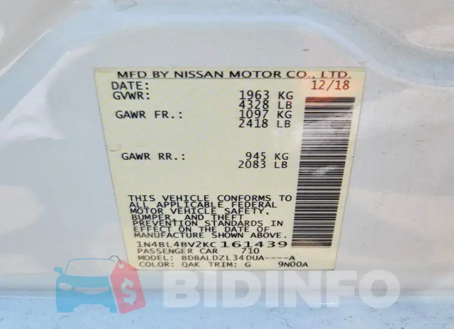 1N4BL4BV2KC161439 Photo# 12