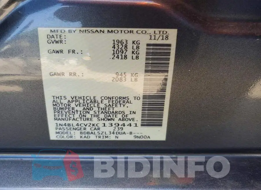 1N4BL4CV2KC139441 Photo# 12