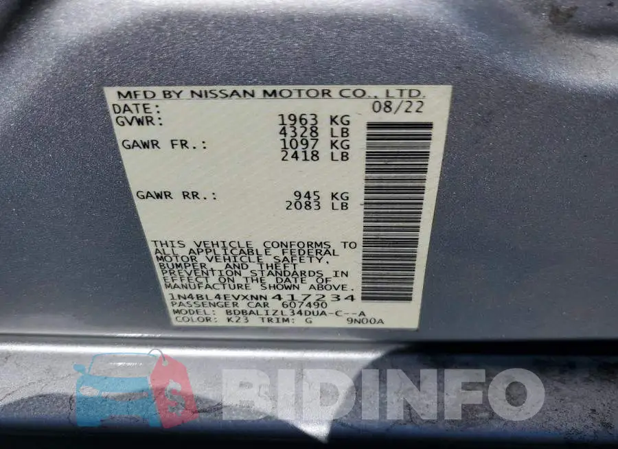 1N4BL4EVXNN417234 Photo# 12