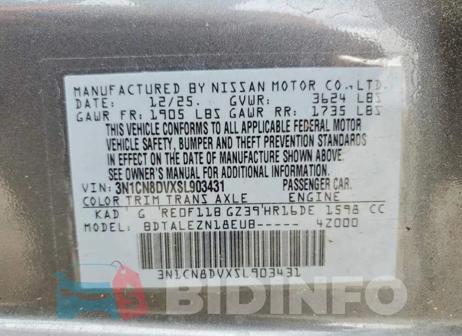 3N1CN8DVXSL903431 Photo# 12