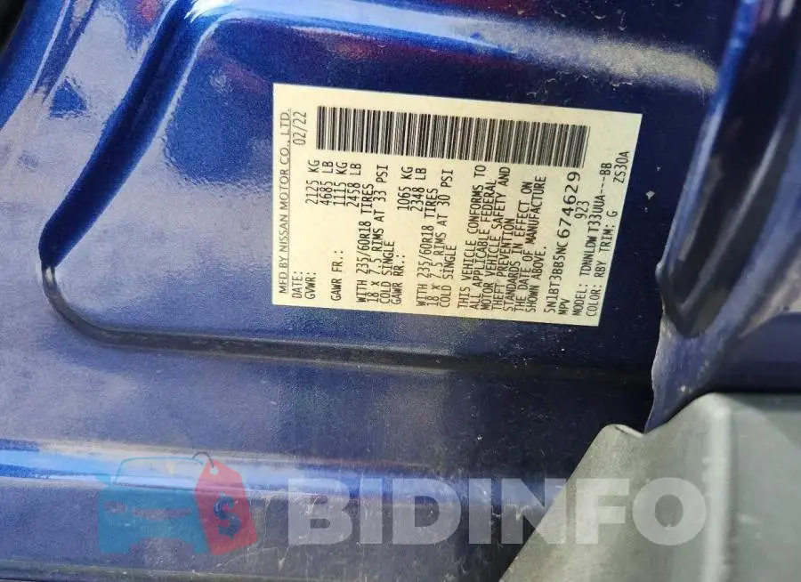 5N1BT3BB5NC674629 Photo# 13