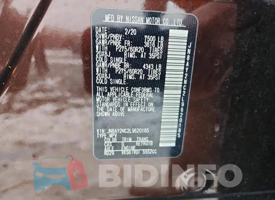 JN8AY2NC2L9620185 Photo# 13