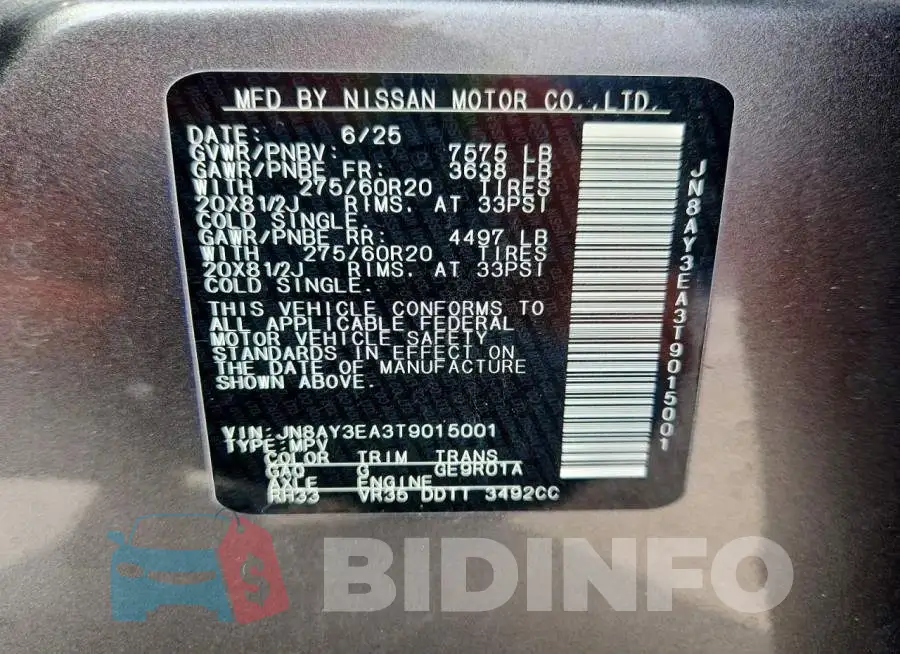 JN8AY3EA3T9015001 Photo# 14
