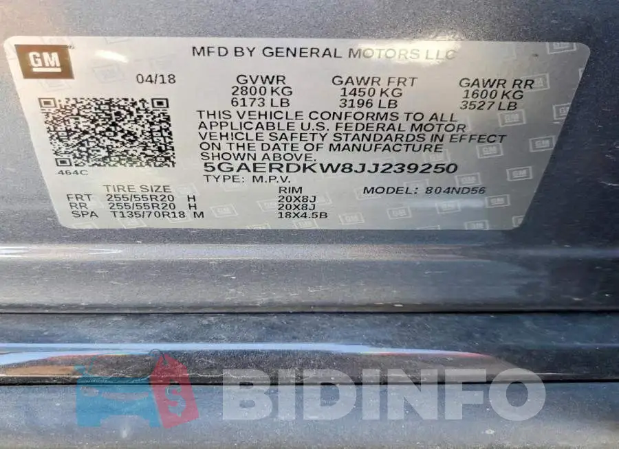 5GAERDKW8JJ239250 Photo# 13