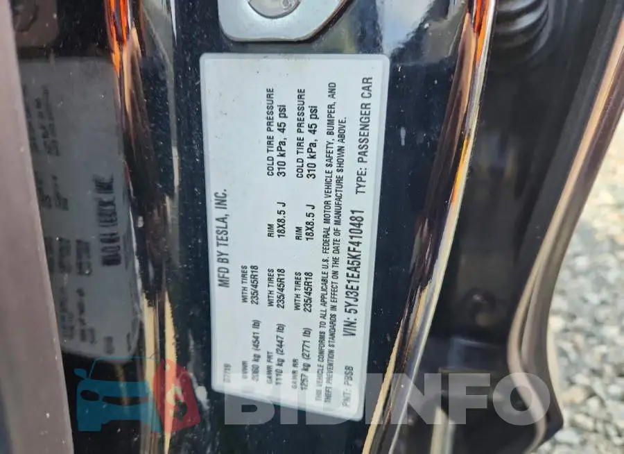 5YJ3E1EA5KF410481 Photo# 13