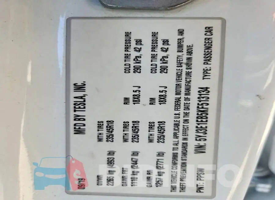 5YJ3E1EB5KF513134 Photo# 12