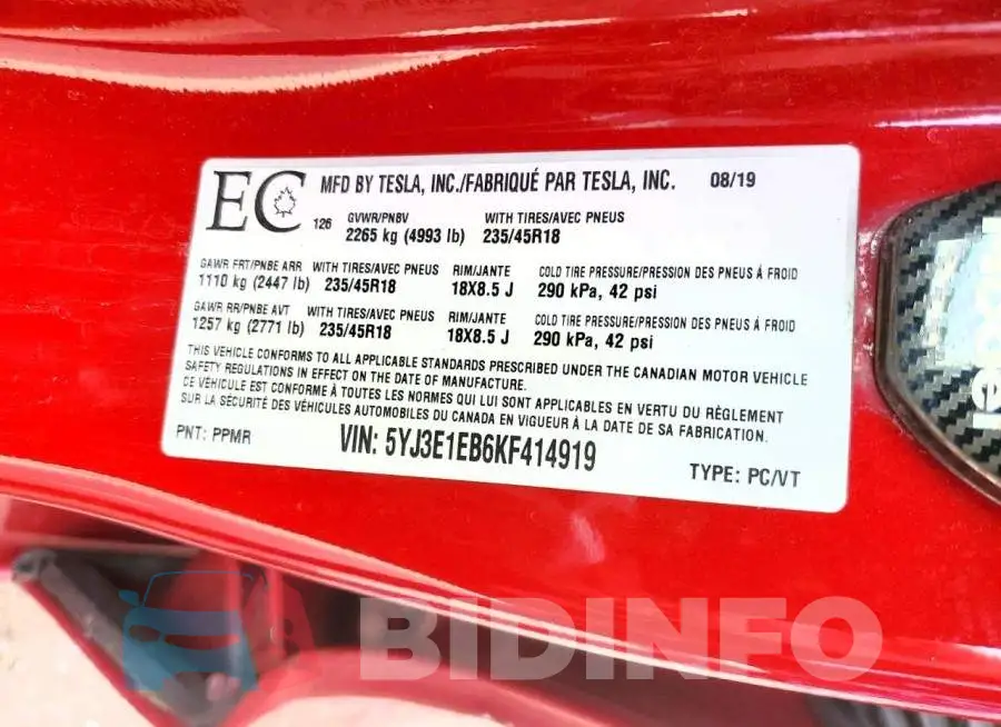 5YJ3E1EB6KF414919 Photo# 13