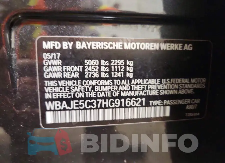 WBAJE5C37HG916621 Photo# 13