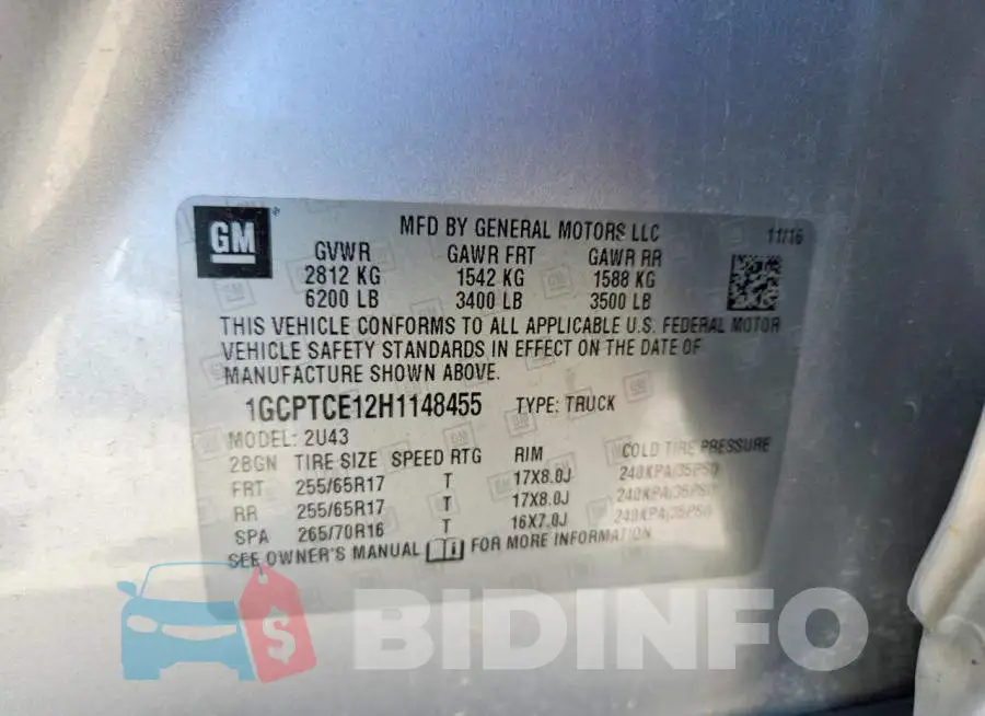 1GCPTCE12H1148455 Photo# 13