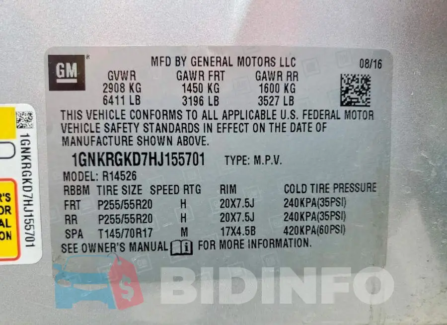 1GNKRGKD7HJ155701 Photo# 13