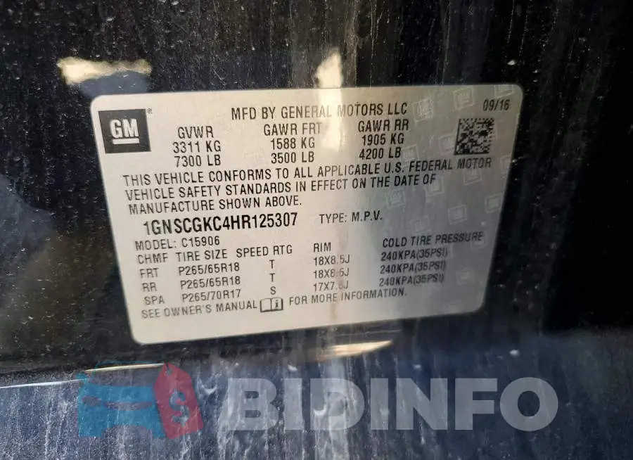 1GNSCGKC4HR125307 Photo# 13