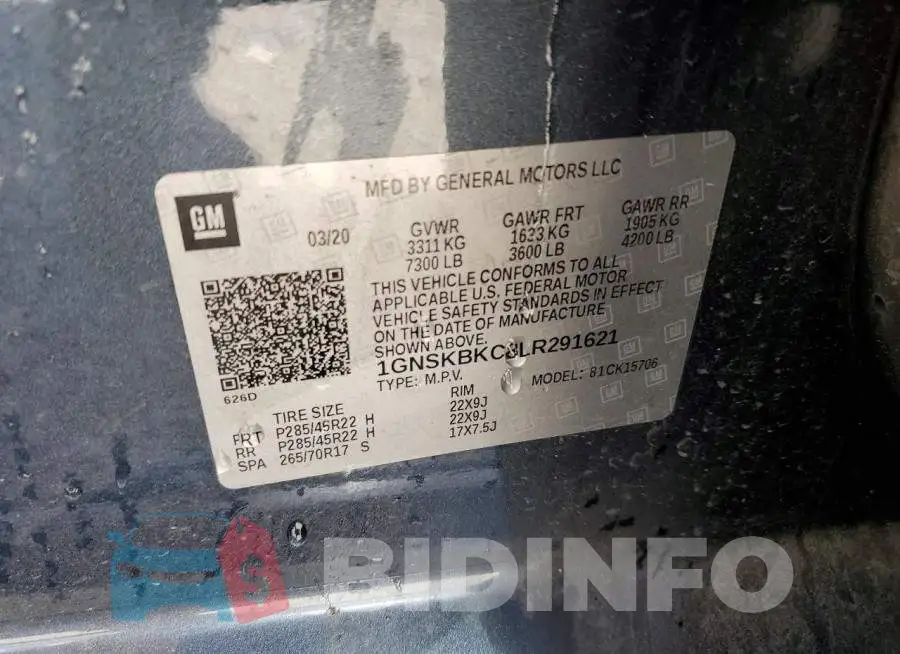 1GNSKBKC8LR291621 Photo# 14