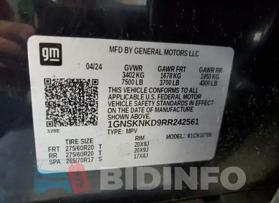 1GNSKNKD9RR242561 Photo# 13