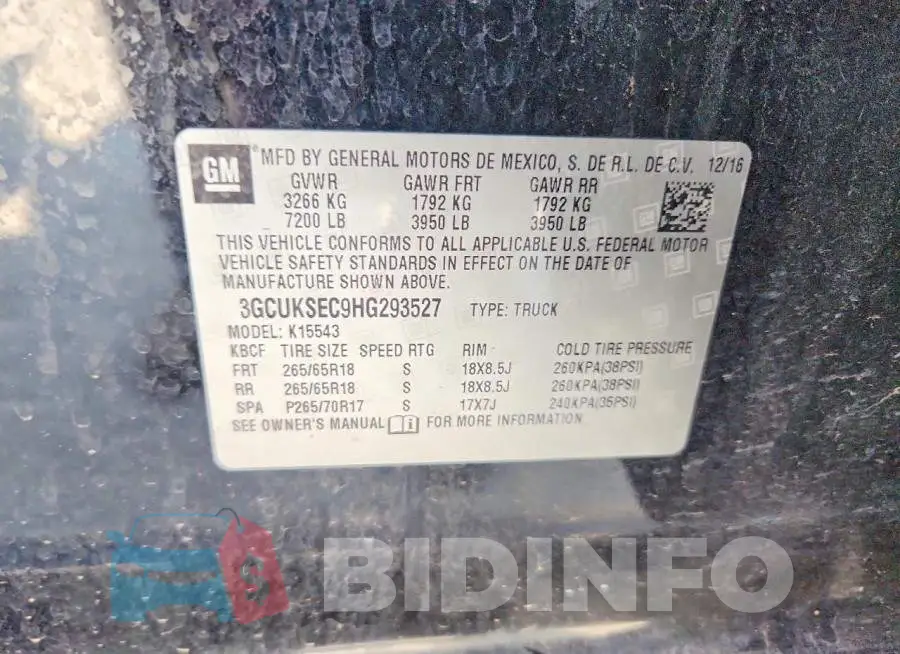 3GCUKSEC9HG293527 Photo# 12