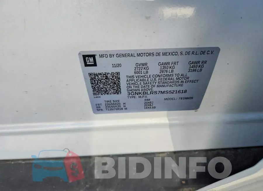 3GNKBLRS7MS521618 Photo# 13