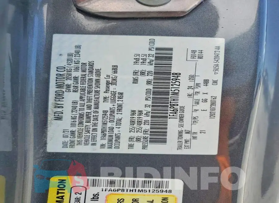 1FA6P8TH1M5125948 Photo# 12