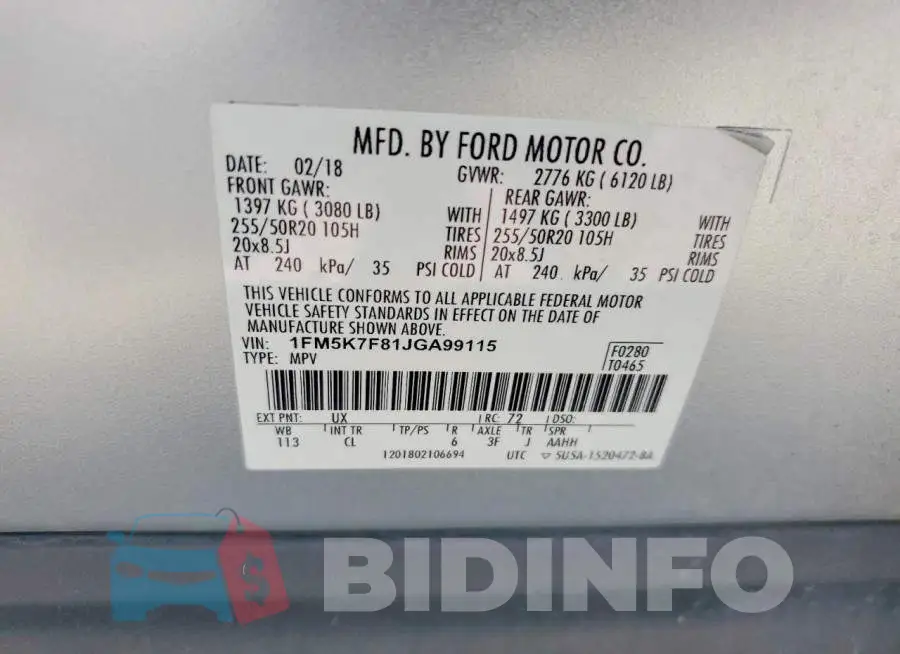 1FM5K7F81JGA99115 Photo# 13