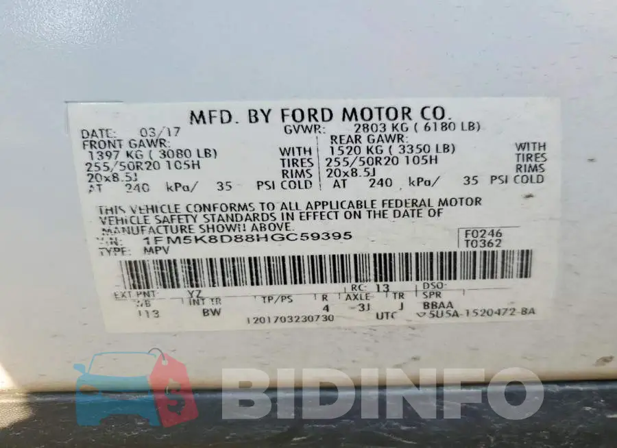 1FM5K8D88HGC59395 Photo# 13