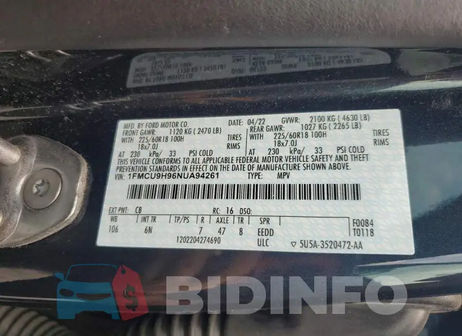 1FMCU9H96NUA94261 Photo# 13