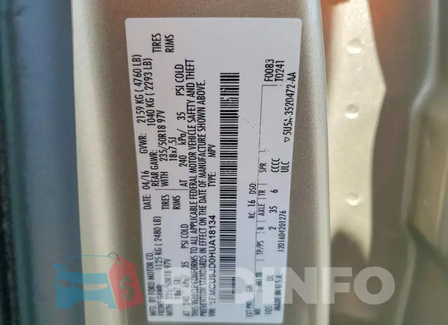 1FMCU9JD0HUA18134 Photo# 13