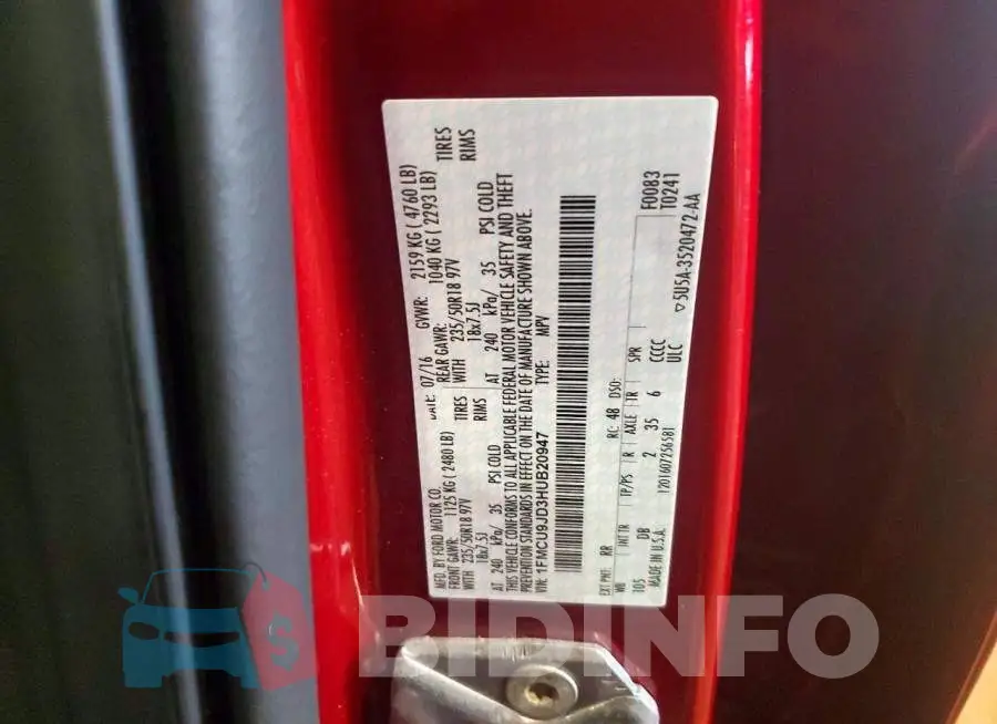 1FMCU9JD3HUB20947 Photo# 12