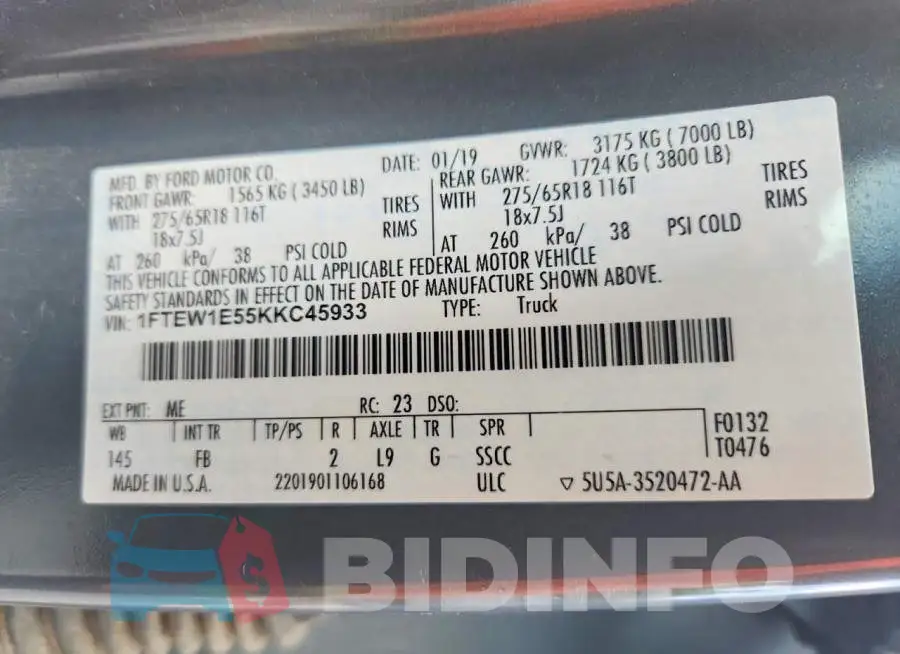 1FTEW1E55KKC45933 Photo# 12