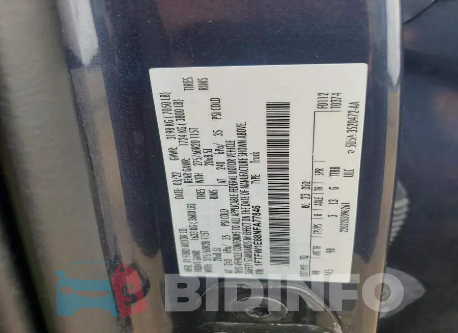 1FTFW1E88NFA77846 Photo# 12