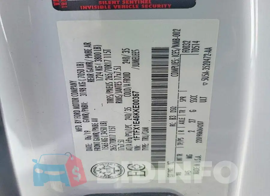 1FTFX1E46KKE00367 Photo# 12