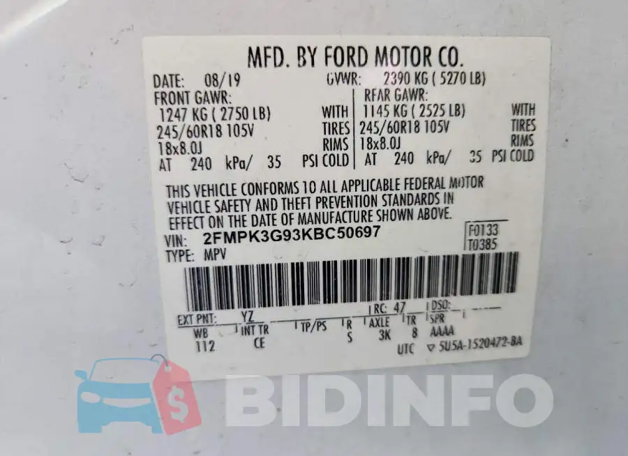 2FMPK3G93KBC50697 Photo# 13