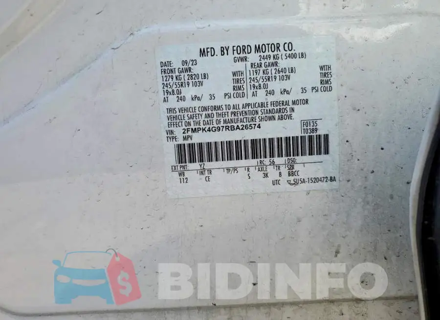 2FMPK4G97RBA26574 Photo# 12