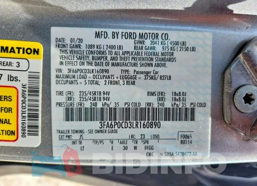 3FA6P0CD3LR160890 Photo# 13