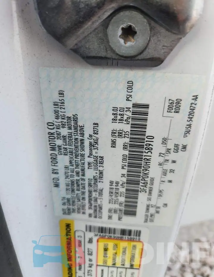 3FA6P0K90HR158910 Photo# 12