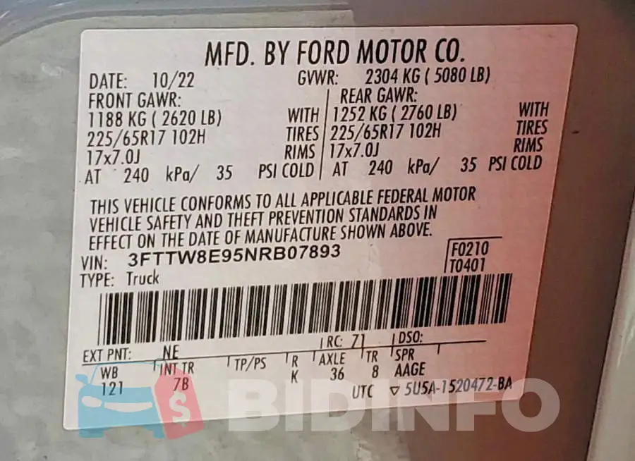 3FTTW8E95NRB07893 Photo# 13
