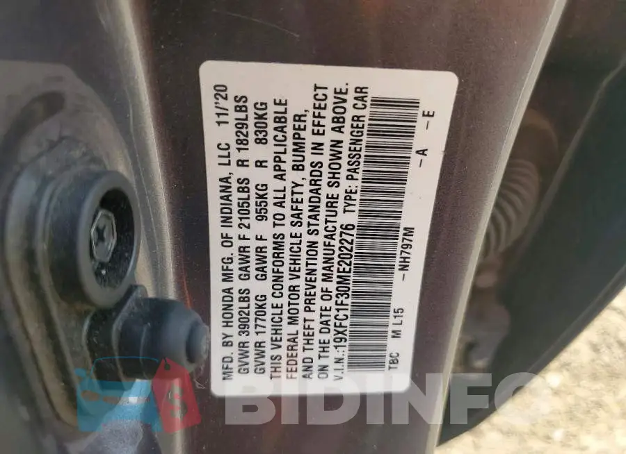 19XFC1F30ME202276 Photo# 12