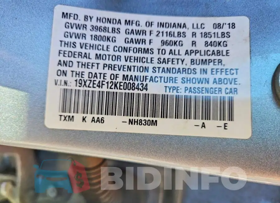 19XZE4F12KE008434 Photo# 13