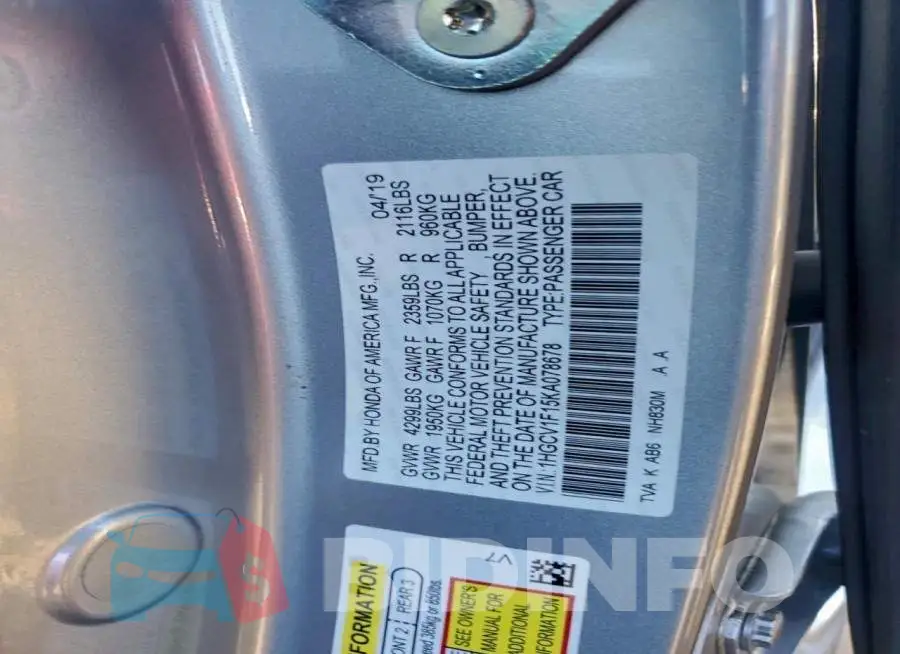1HGCV1F15KA078678 Photo# 12
