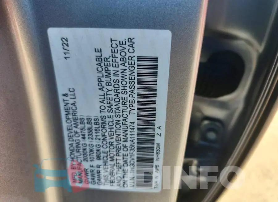 1HGCV1F35NA111474 Photo# 12