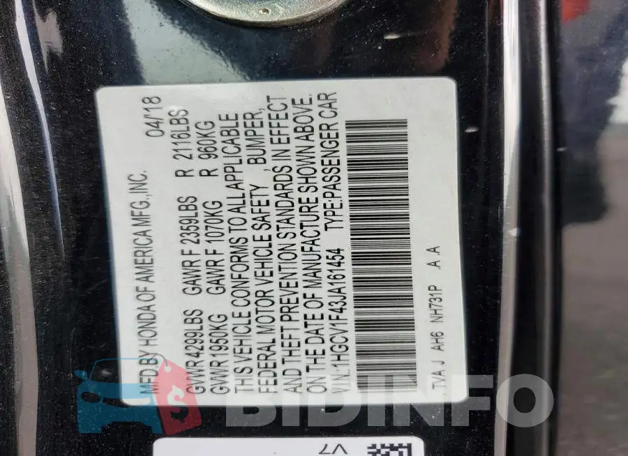 1HGCV1F43JA161454 Photo# 12