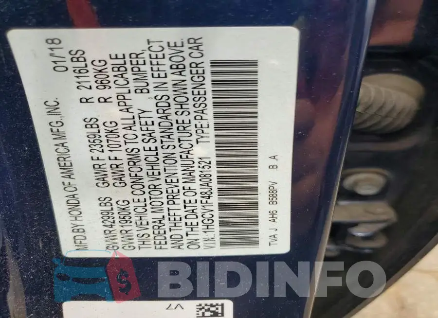 1HGCV1F48JA081521 Photo# 12