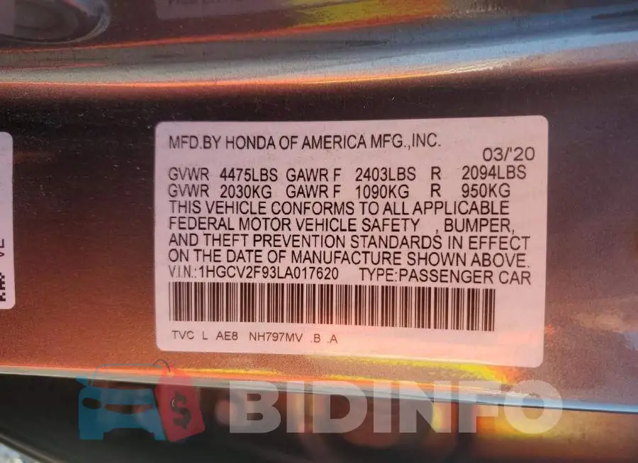 1HGCV2F93LA017620 Photo# 12
