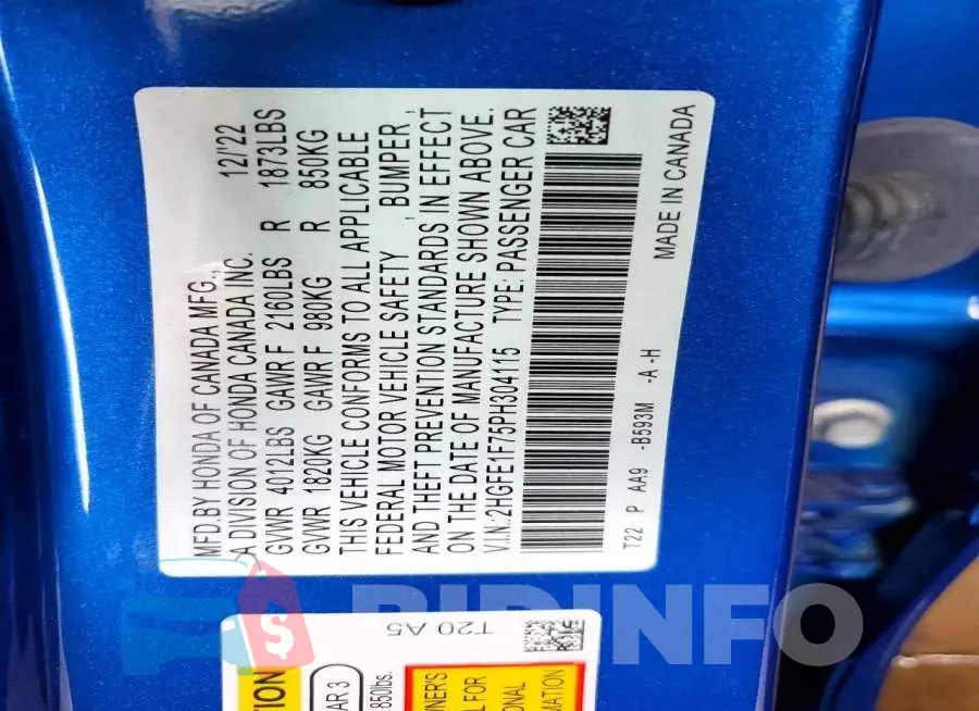 2HGFE1F75PH304115 Photo# 12